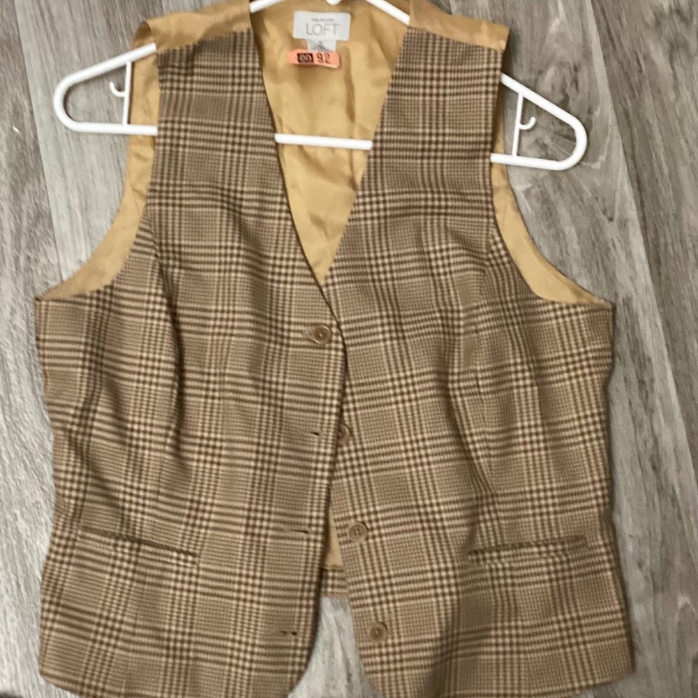 Ann Taylor loft vintage vest size 10  1990 brown plaid